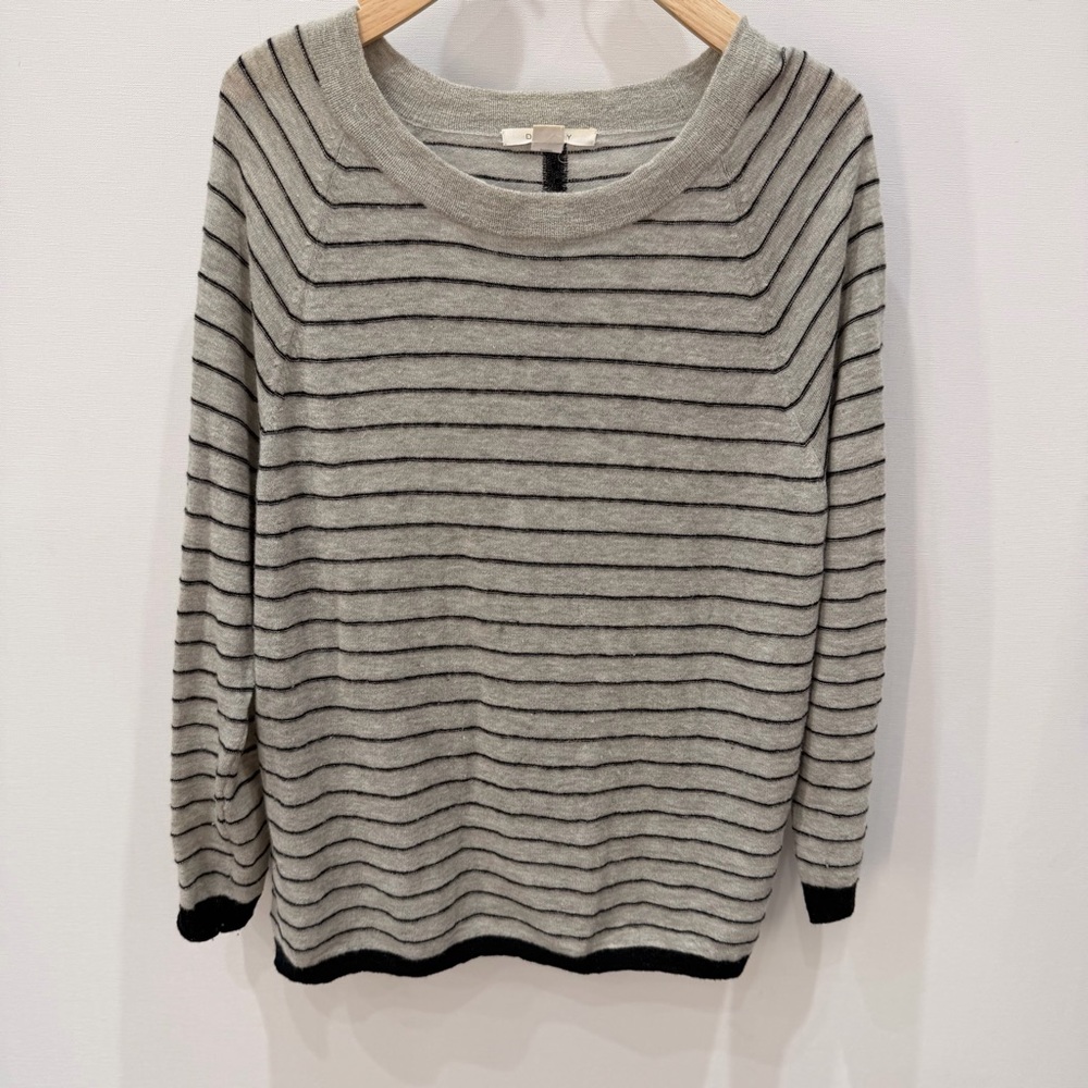 Duffy Alpaca Blend Gray/Black Striped Elegant Striped Crew Neck Sweater